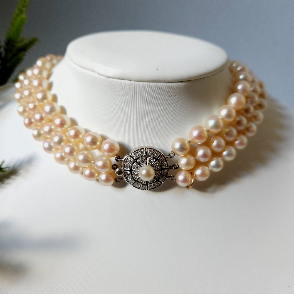 Akoya Knotted Pearl Choker Necklace- Resembles Mikimoto
